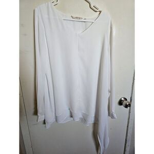 SOFT SURROUNDINGS Blouse Women's L Top Long Sleeve White Sheer‎ Tie Tier Tunic